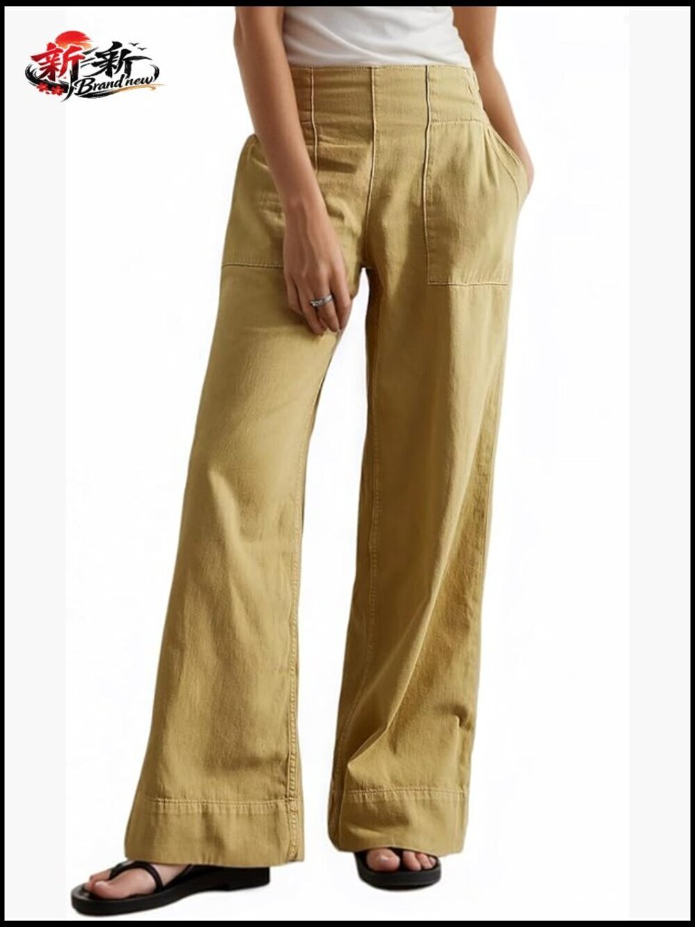 Mid Rise Wide Leg Baggy Pull-On Jeans with Pockets